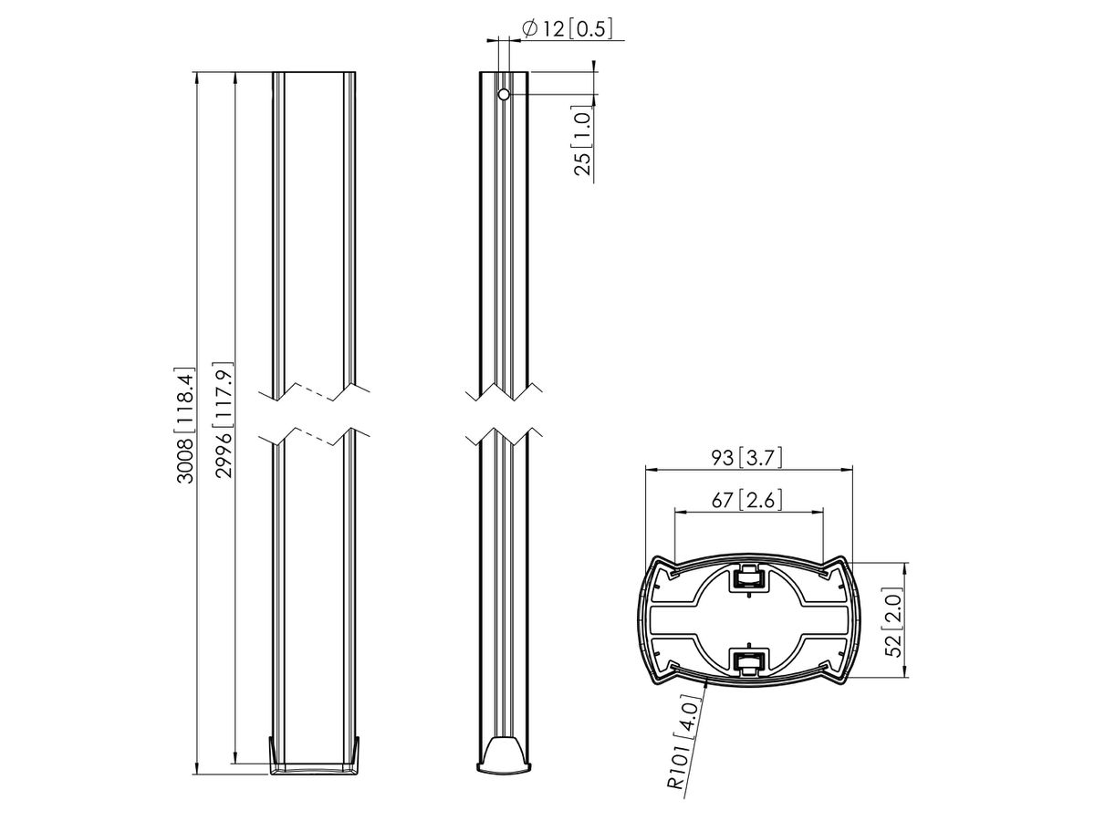 PUC 2530 - Deckenabhängungsprofil L 300 cm, Schwarz
