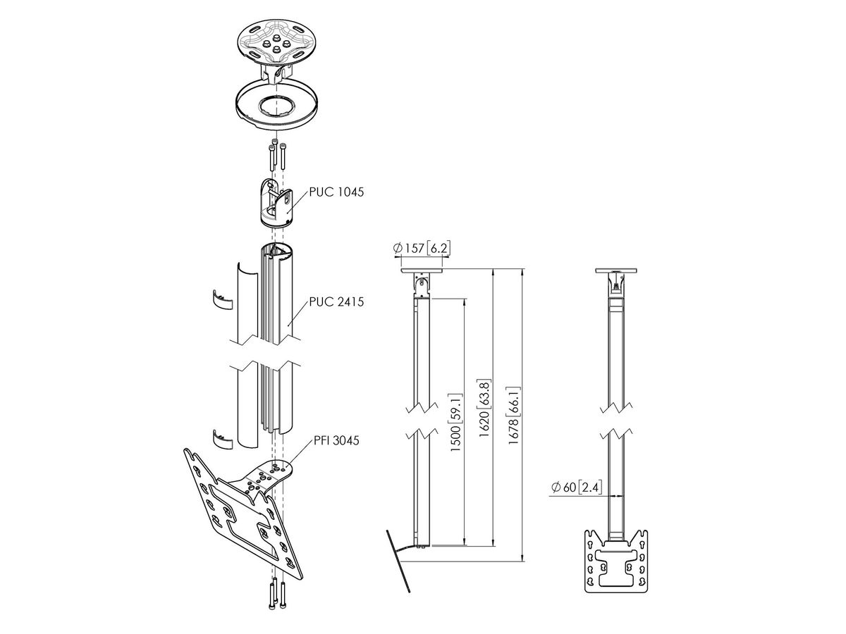 CT 241522B - Deckenh. drehbar Säule 150cm, 200x200 Sz