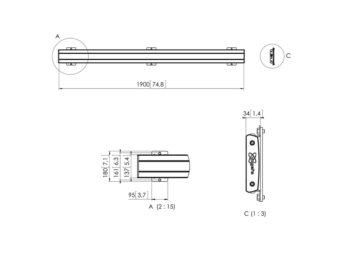PFB 3419 - Display-Adapterbar 1915 mm, Schwarz