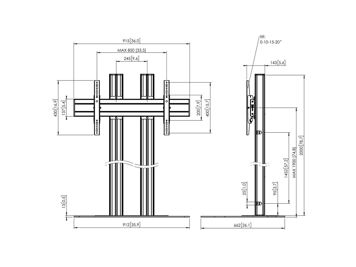 FD 2084S - Ständer 2 Säulen 200 cm, 800x400 Silber