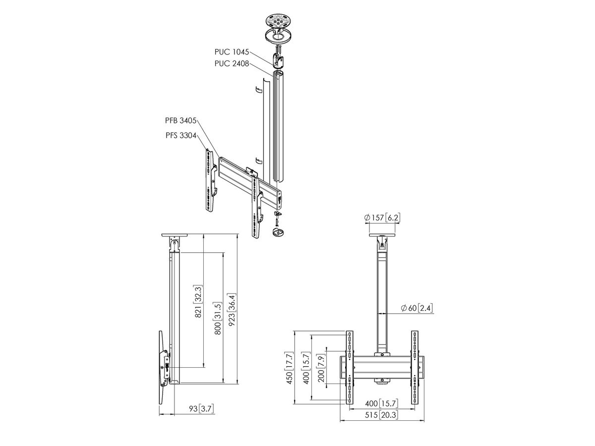 CT 240844S - Deckenh. drehbar, Säule 80cm, 400x400 Si