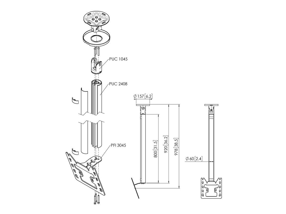CT 240822B - Deckenh. drehbar, Säule 80cm, 200x200 Sz