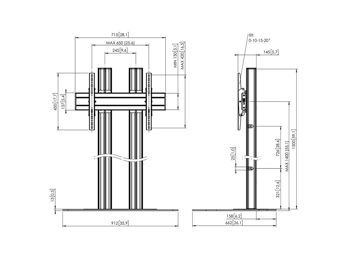 FD 1564S - Ständer 2 Säulen 150 cm, 600x400 Silber