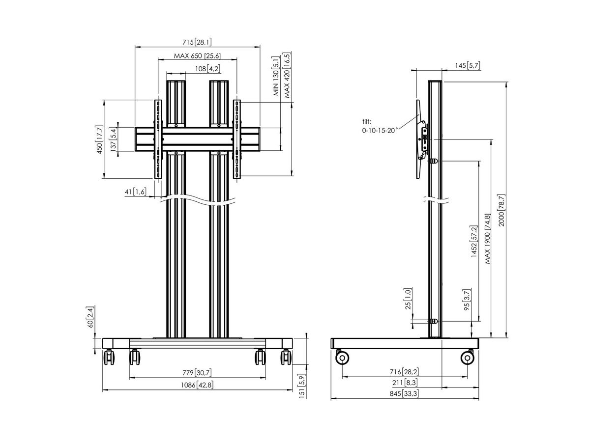 TD 2064B - Trolley 2 Säulen 200cm, 400x400 Schwarz