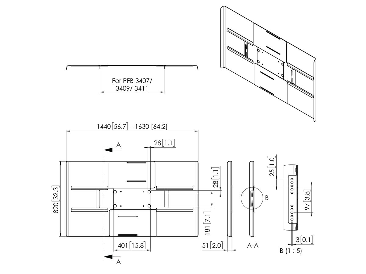PFA 9159 - 'Display-Rückenabdeckung, Quer, 65-70'''