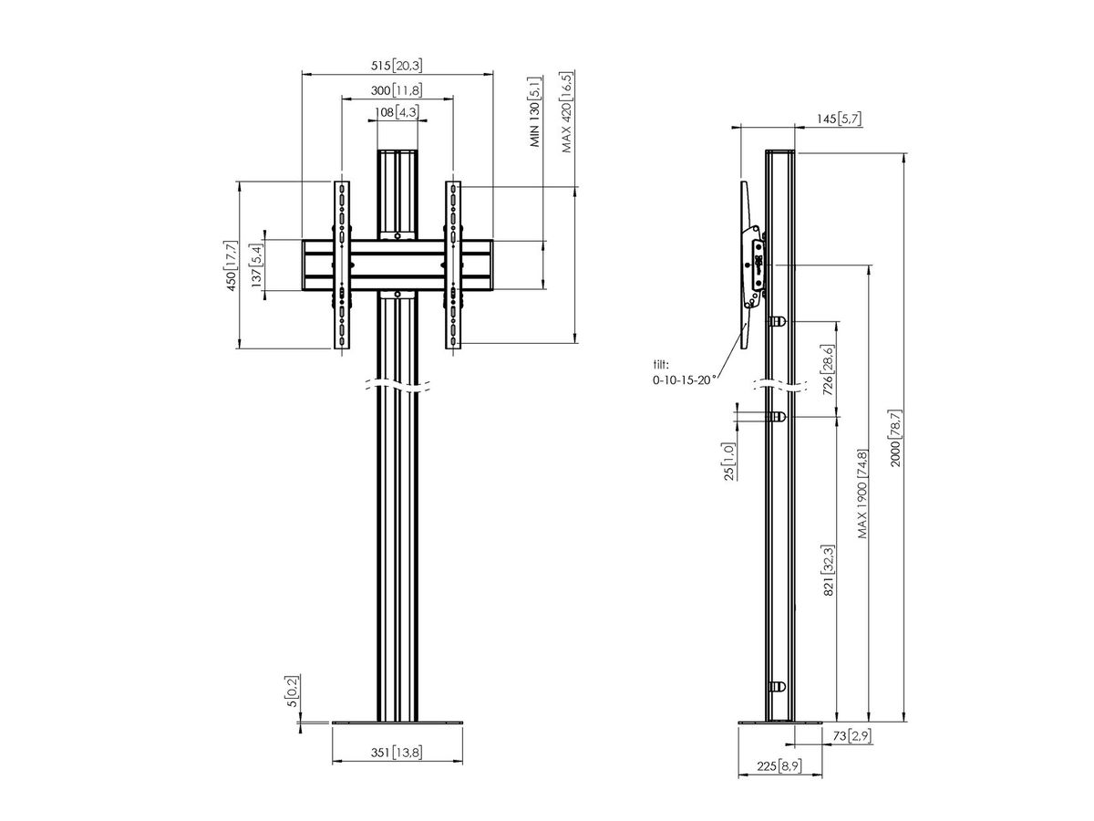 FM 2044S - Bodensäule 200cm, 400X400 Silber