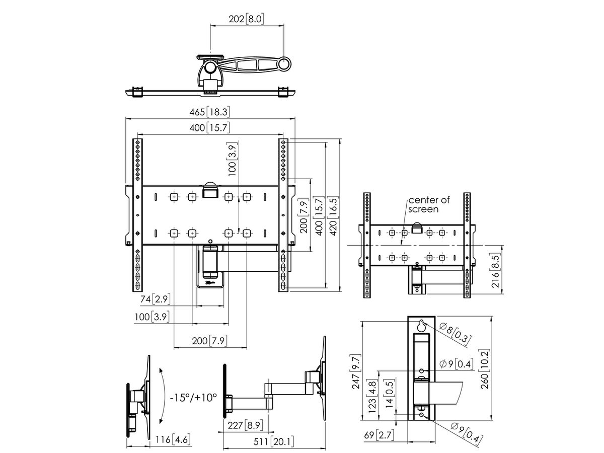 PFW 3040 - Support mural bascul. & pivotant, - 400