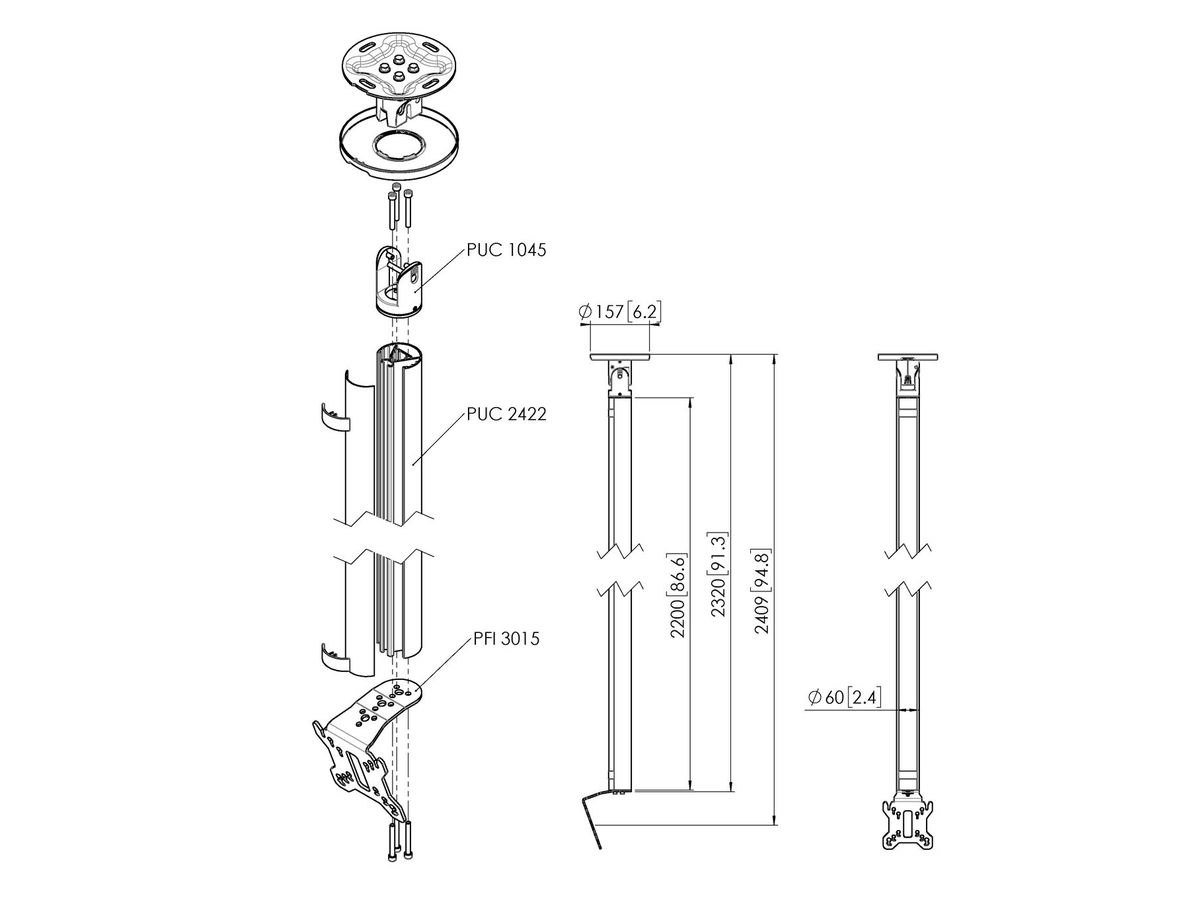 CT 242211S - Deckenh. drehbar Säule 220cm, 100x100 Si