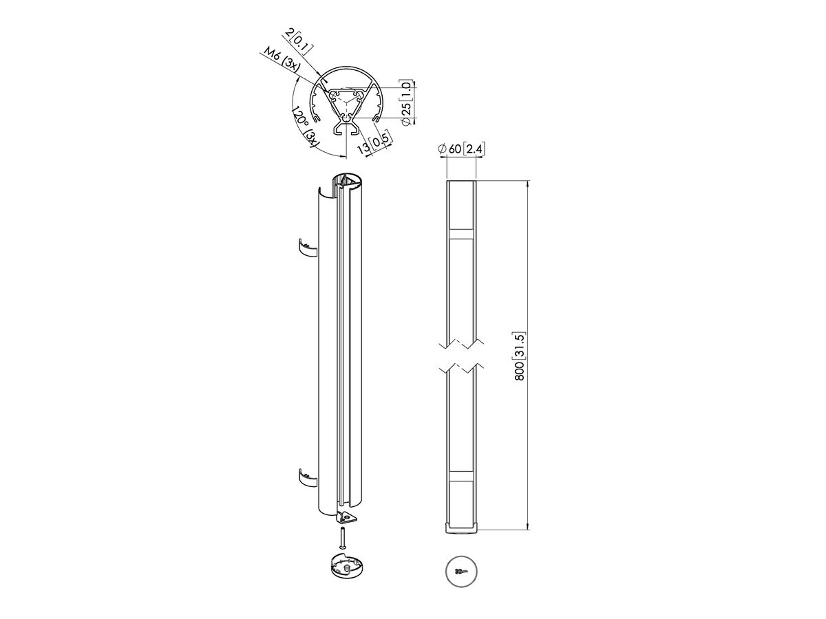 PUC 2408 - Tube plafond Connect-it 80 cm, noir